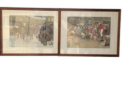 two framed pictures of a couple of people sitting on a bench