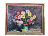 a painting of flowers in a vase on a table