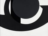 an image of a black and white painting with a circle on it