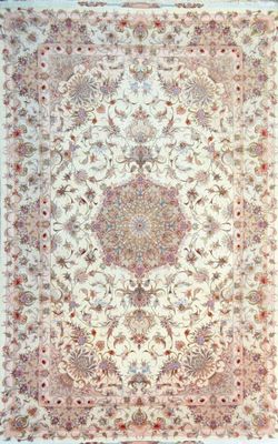 an oriental rug with a floral design on a white background