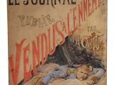 an old book with a picture of a man laying on the ground