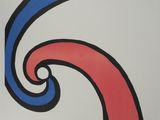une affiche sur laquelle figure un tourbillon rouge, bleu et blanc