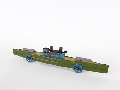 GELY. Cannoniere en tôle laquée verte, L 16,5 cm.