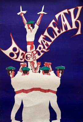 an image of a poster with a man holding a bunch of bottles