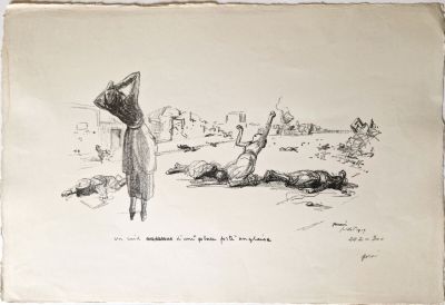 dessin représentant une femme debout devant un homme allongé par terre