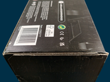 a black box with a white label on it