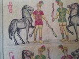 a picture of a group of people with horses on a mosaic