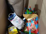 a cardboard box filled with various items in it