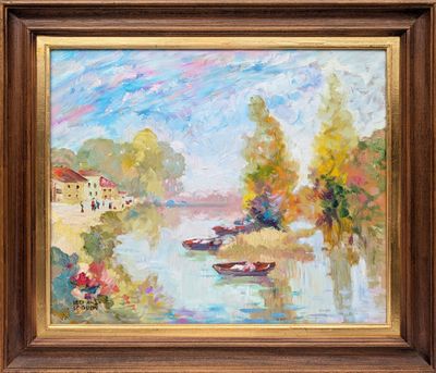 Thérèse LEEMANS-LE GUEN (XXe) "Bord de rivière animée"