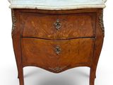 an antique chest of drawers with a marble top on a white background