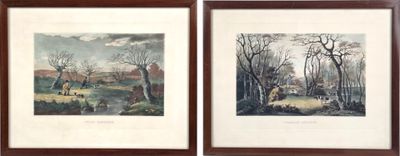 lot de deux aquarelles représentant un paysage boisé