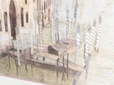 a painting on the wall of a building with a boat in the water