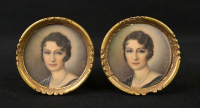 a pair of miniature portraits of a woman and a man