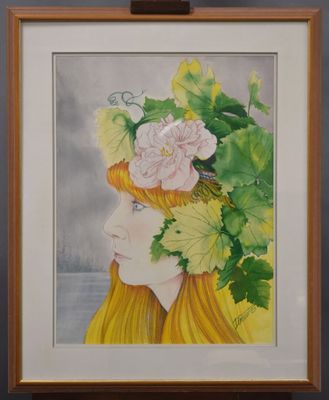 a painting of a woman with flowers in her hair