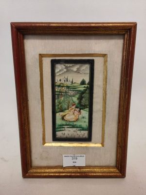 Miniature moghole figurant un couple dans un paysage.