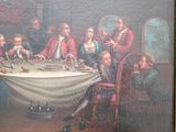 painting of a group of people sitting around a table eating food