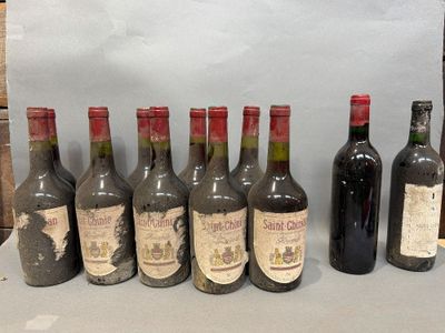 bottles of wine are lined up on a table in front of a wall