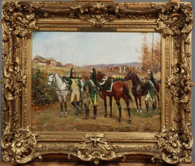 une image représentant un tableau où l'on voit un groupe de personnes à cheval