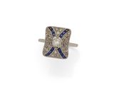an art deco diamond and sapphire ring