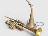 an image of a brass trumpet with a brass bell on a white background