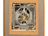 painting of a clock in a frame with a white background