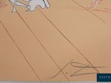 a drawing of a dog and a cat on a table