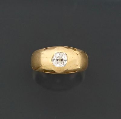 Bague jonc en or jaune 18k 750 millièmes ornée d'un diamant …