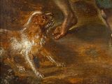 an image of a painting of a boy and a dog in a field