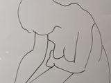a drawing of a woman kneeling down with her hands on her knees