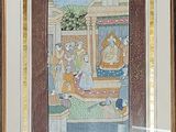 painting of a man and a woman sitting in a bed in a room