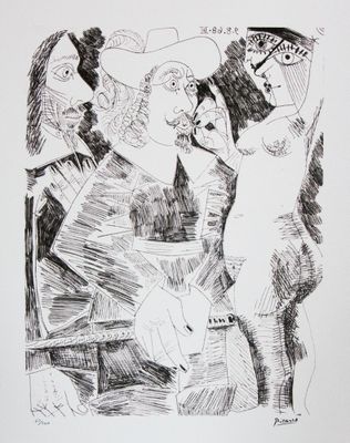 dessin représentant un homme et une femme assis sur un banc