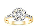 Bague de fiançailles en or jaune 14 carats, sertie d'un halo de diamants d'un total de 1/4 carat