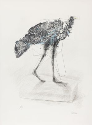 dessin d'une autruche debout sur une feuille de papier