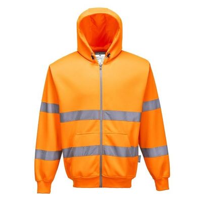 une veste orange avec des bandes réfléchissantes et une capuche