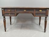an old wooden desk with two drawers and a drawer underneath it