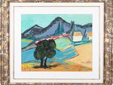 an image of a painting of a landscape with mountains in the background