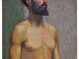 an image of a painting of a man with a beard and no shirt