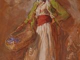 une image représentant un tableau d'une femme tenant un panier de fleurs