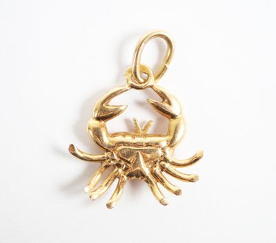 an image of a gold crab charm on a white background