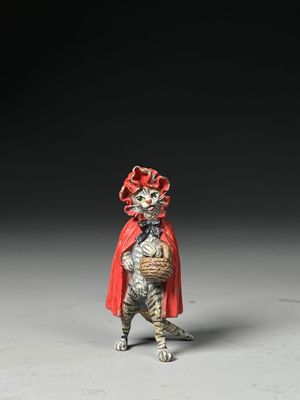 Bronze de Vienne. Chat Chaperon rouge à moustache