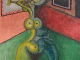 a painting of a man and a woman in a room