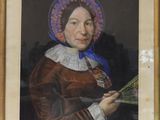 tableau représentant une femme tenant un éventail dans la main droite