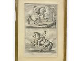 two drawings of a man on a horse and a woman on a horse