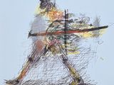 drawing of a baseball player with a bat and ball in his hand