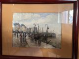 une photo d'une aquarelle représentant une scène de port