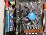 a close up of a computer motherboard with a fan