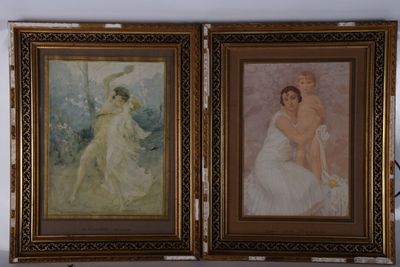 deux tableaux représentant une femme et un homme en robe blanche