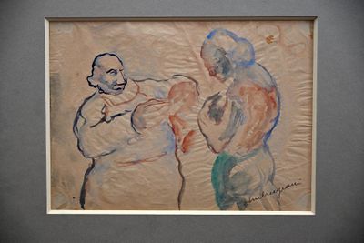 un tableau représentant deux hommes debout l'un à côté de l'autre