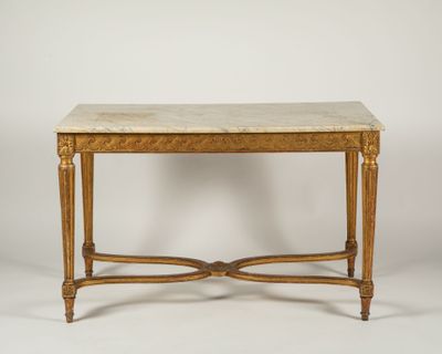 une image d'une table avec un plateau en marbre sur un fond blanc