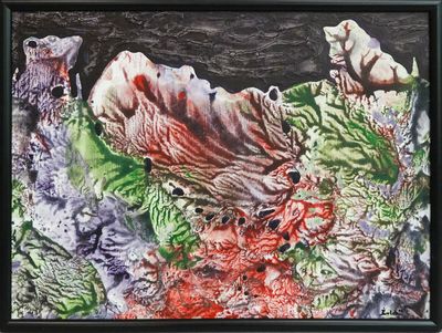 a picture of a painting of a bear and a bear in a field